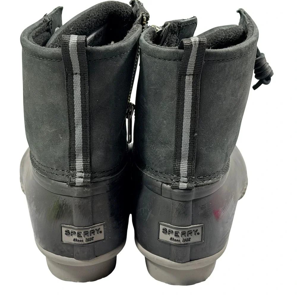 Sperry Saltwater Duck Boots Womens 9 Black Leather Rubber Waterproof Rain Boot